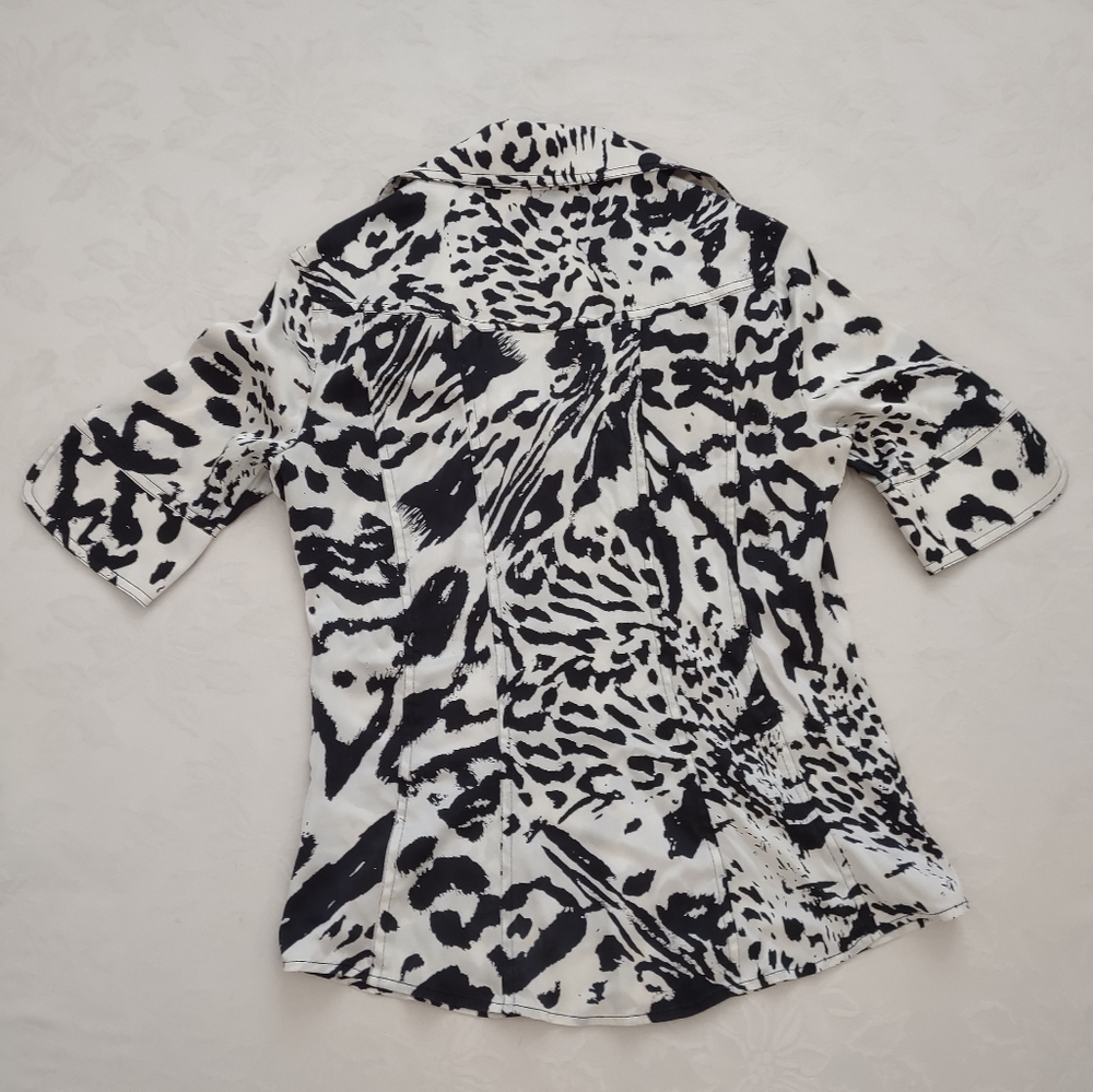 Cache Silk Lynx Animal Print Collared Blouse - image 5